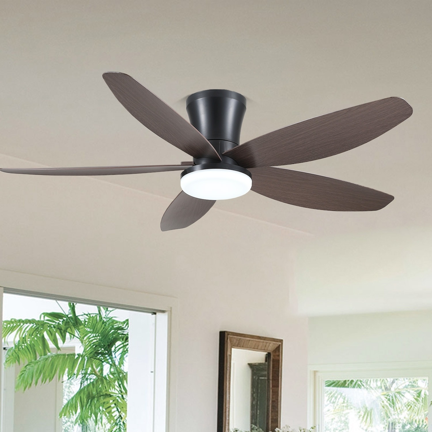 36'' Inch Small Flush Mount Ceiling Fan with Light, 6 Speeds, Dimmable - N/A