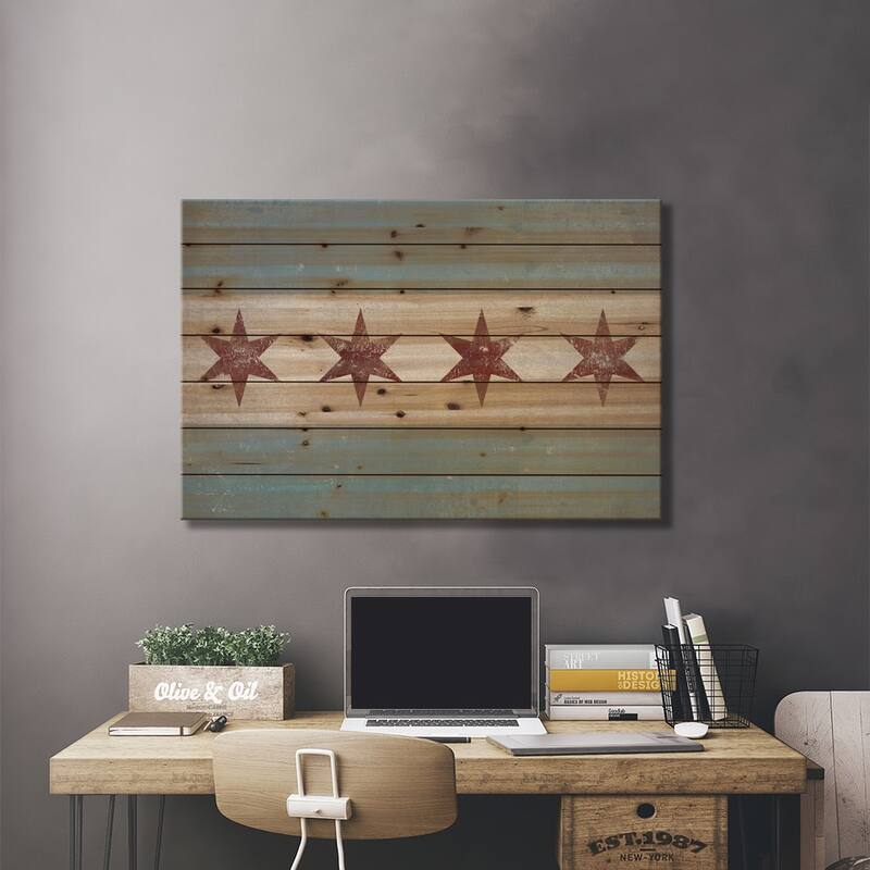 Chicago Flag Print On Wood by Ryan Fowler - Multi-Color