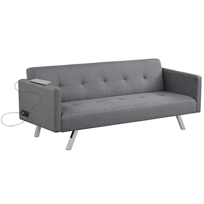 Costway Convertible Futon Sofa Bed Folding Recliner w/USB Ports&Power