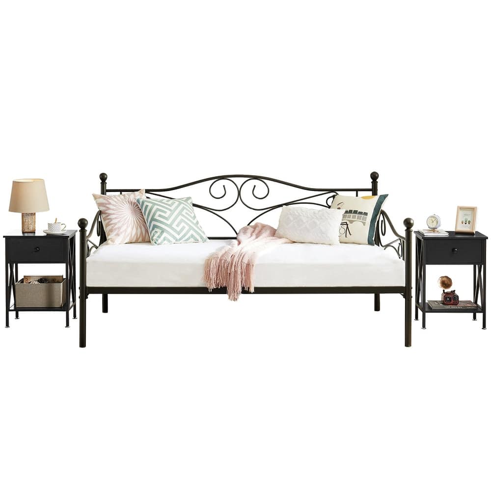 VECELO 3-Pieces Modern Bedroom Set with Black/White Nightstands, 2 Style Options