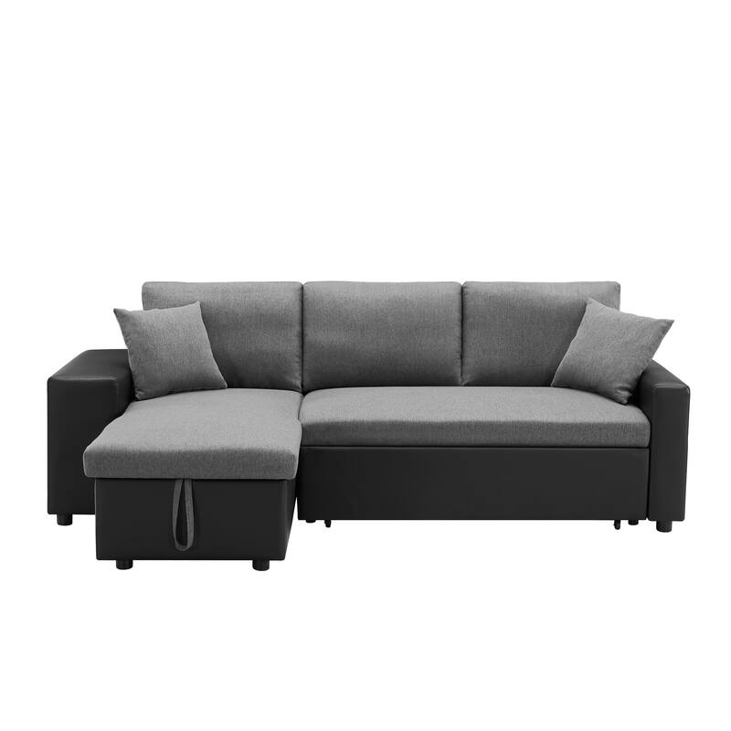 92.5"Reversible Sleeper Sectional Sofa with storage and 2 stools Steel