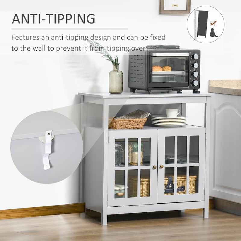 HOMCOM Kitchen Storage Sideboard Cabinet with Open Shelf, Glass Door Cabinet and Adjustable Shelves