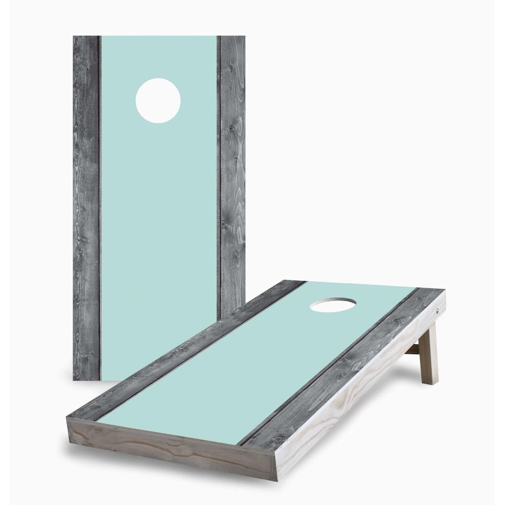 Mint Stripe on Gray Wood Cornhole Boards