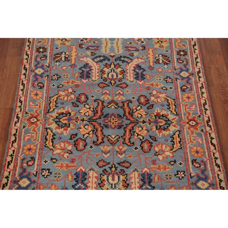 Light Blue Oushak Indian Foyer Rug Handmade Wool Carpet - 3'0"x 5'0"