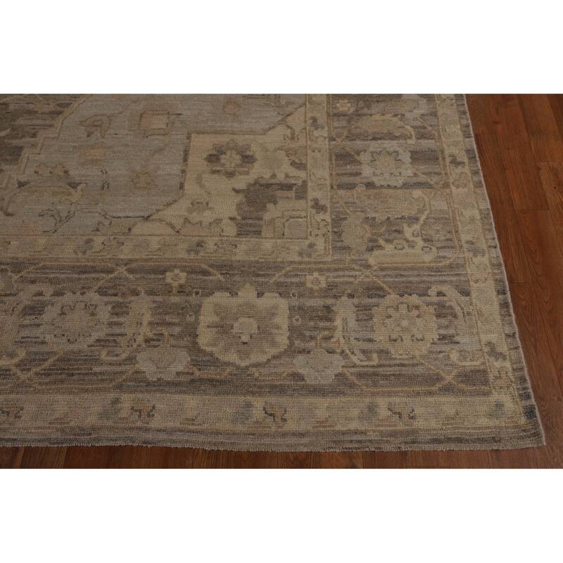 Vegetable Dye Beige Oushak Turkish Area Rug Handmade Wool Carpet - 8'11"x 12'3"