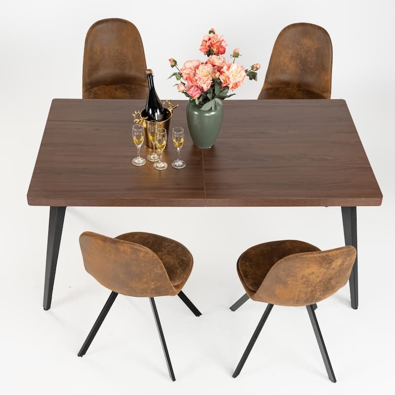 HomyLin 63-inch Dining Table Rectangular for 4-6 with Wooden Top and Metal Legs - Dark Brown