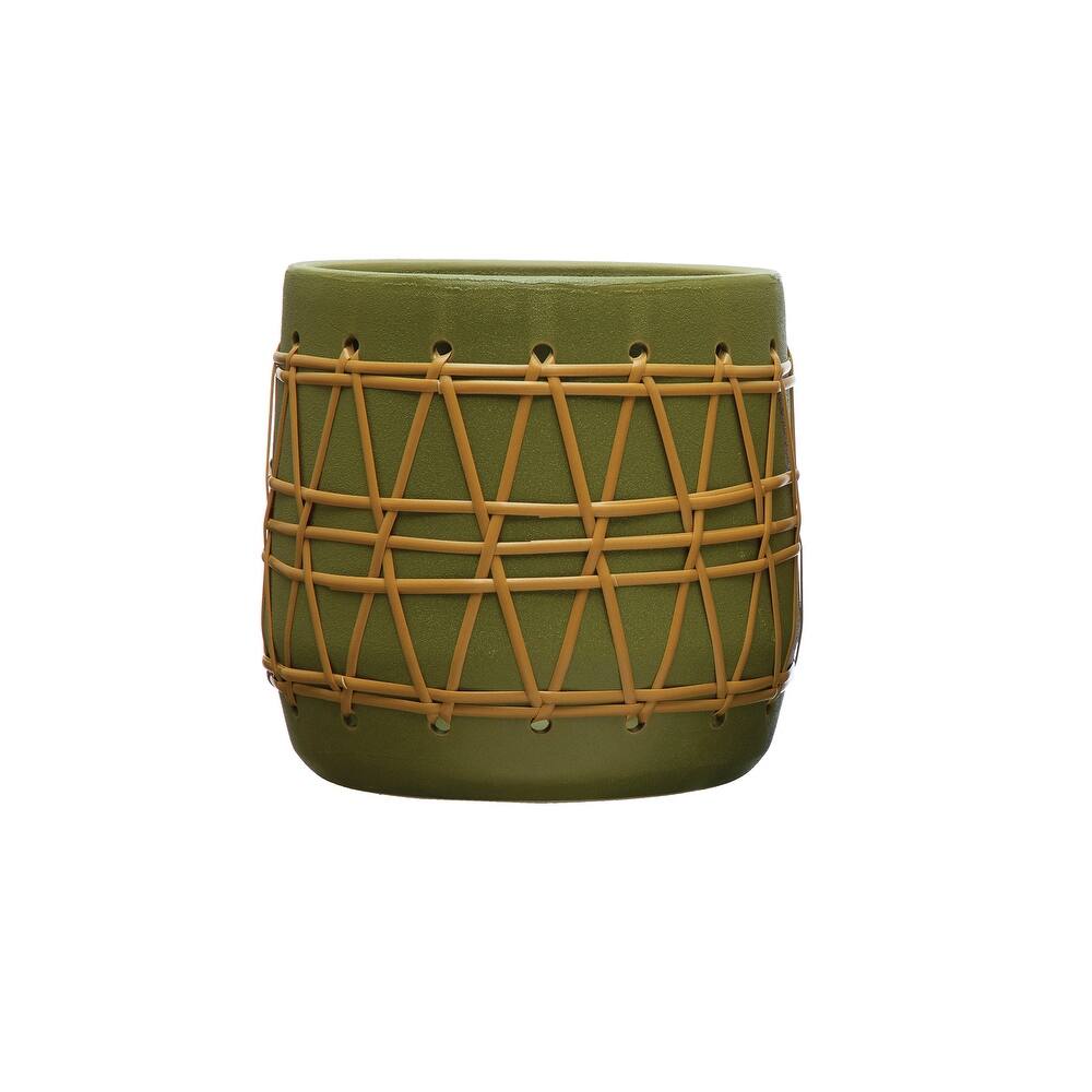 Stoneware Planter with Woven Design - 10.4"L x 10.4"W x 9.9"H