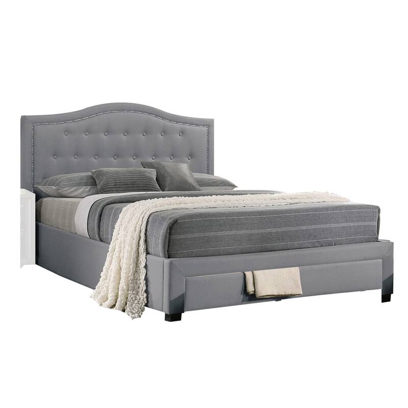 Sey King Size Bed w Storage Footboard, Light Gray Burlap Upholstery