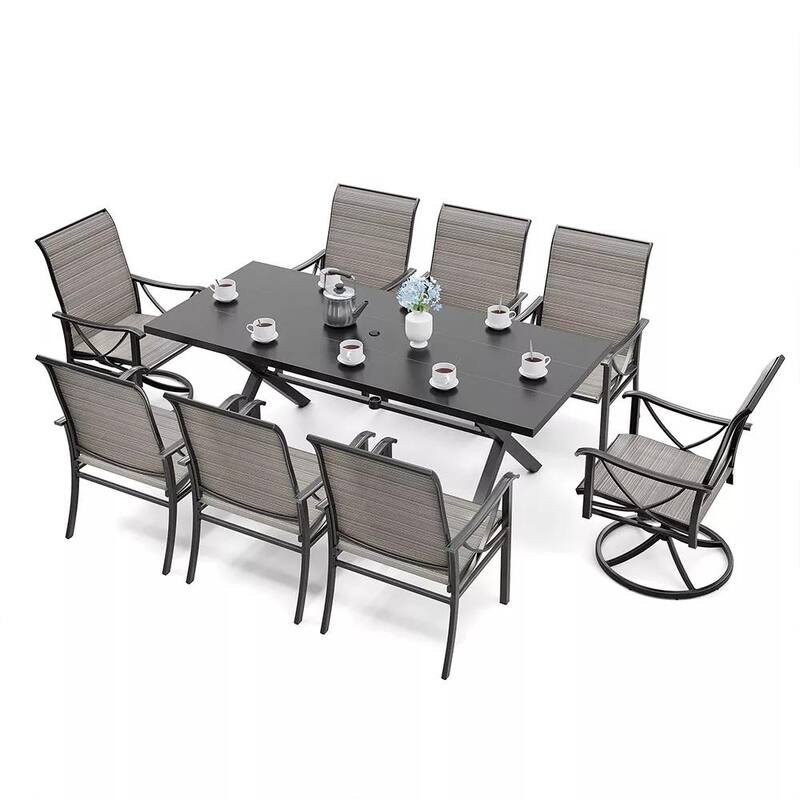 Kullavik Textilene Outdoor Dining Set, Patio Dining Set with Single Chairs, Swivel Chairs and Large Table