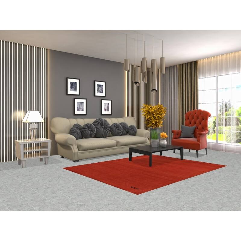 Orange Gabbeh Modern Oriental Rug Hand-Knotted Wool Carpet - 5'0" x 6'5"
