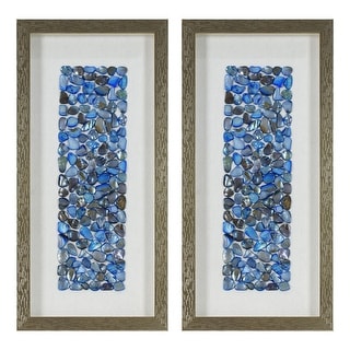 American Art Decor Blue Seashell Mosaic 3D Textured Wall Art, 2 Piece Set - Coastal Vertical Panels with Champagne Frame