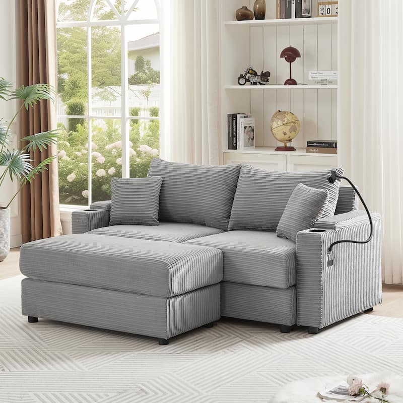 Modern Upholstered Sofa with A Movable Ottoman