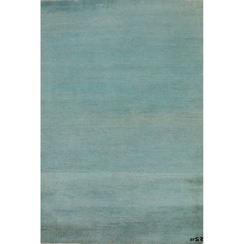 Turquoise Blue Gabbeh Modern Foyer Rug Hand-Knotted Wool Carpet - 4'0"x 5'0"