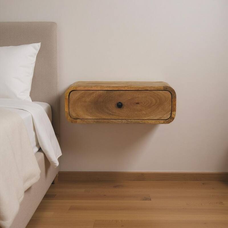 HomeRoots 18" Oak Solid Wood Oval One Drawer Floating Nightstand - Oak - 1-drawer