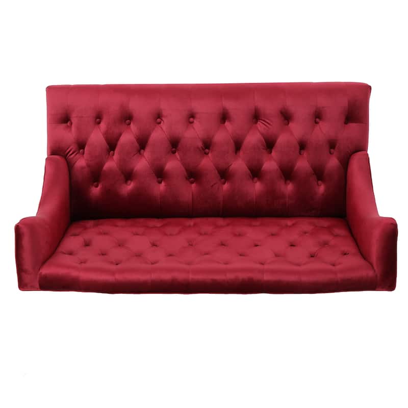 Wine Red 50.25" Velvet Button Tufted High Wingback Loveseat Sofa with Wood Legs for Living Room