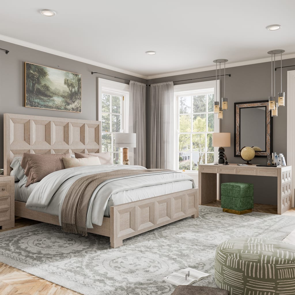 Furniture of America Durem Modern Classic 2-Piece Solid Wood Tawny Panel Bed and Desk Set