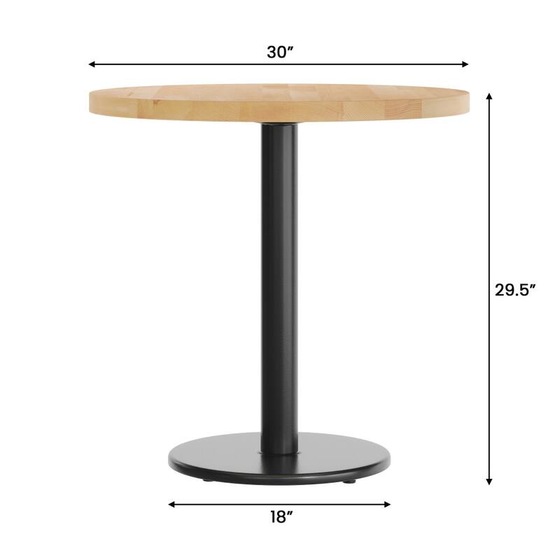 Round Solid Wood Commercial Tabletop with 18" Round Dining Height Base - 30"W x 30"D x 29.5"H