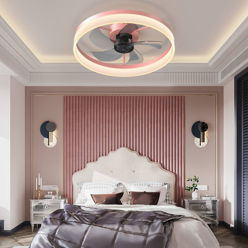 Cusp Barn 20" Dimmable LED Ceiling Fan,Reversible Modern Smart Fan Light,6 Speeds,Quiet DC Motor with APP Control for Indoor - Pink