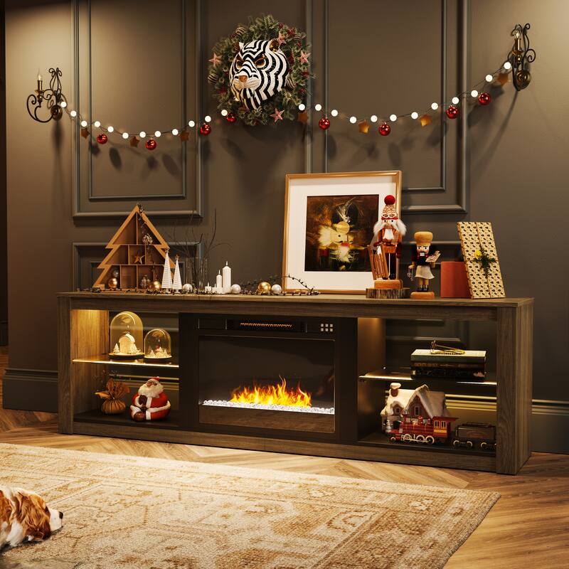 TV Stand for TVs up to 75" with Fireplace, LED Entertainment Center - 71 inch