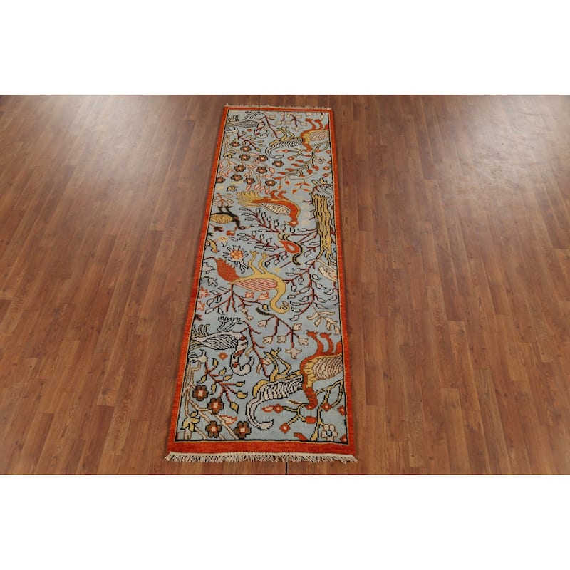 Blue Ziegler Indian Runner Rug Hand-Knotted Wool Carpet - 2'6"x 7'7"
