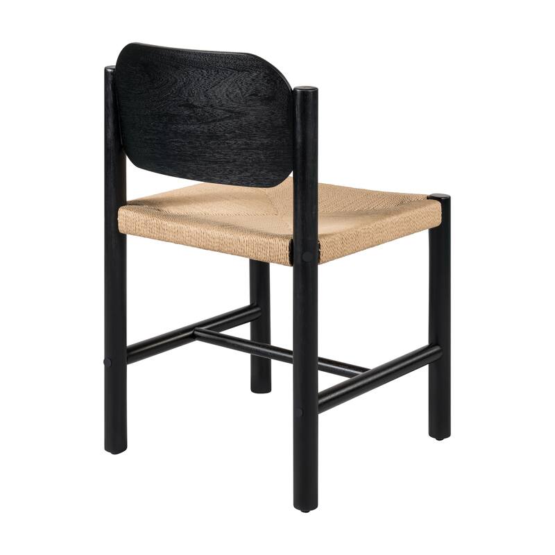 Wooden Dining Chairs with Rope Weave Seat, Modern Armless Kitchen Chairs Farmhouse Accent Chairs, Set of 2