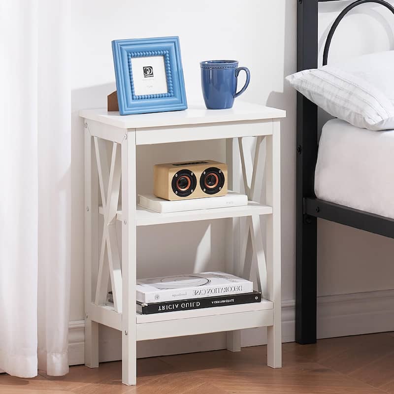 3-tier X-Shape End Table Open Storage Rack Can Be Used as End Table Nightstand for Living Room Bedroom Entrance