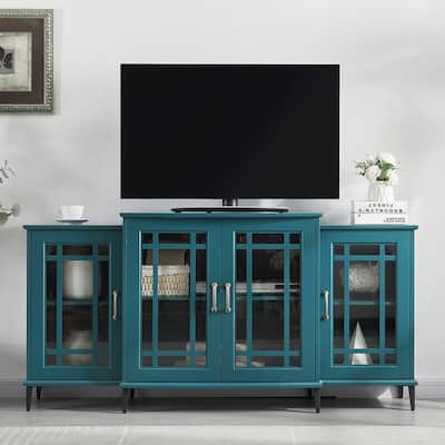 Teal Blue TV Stand for TV's up to 75" with 4 door