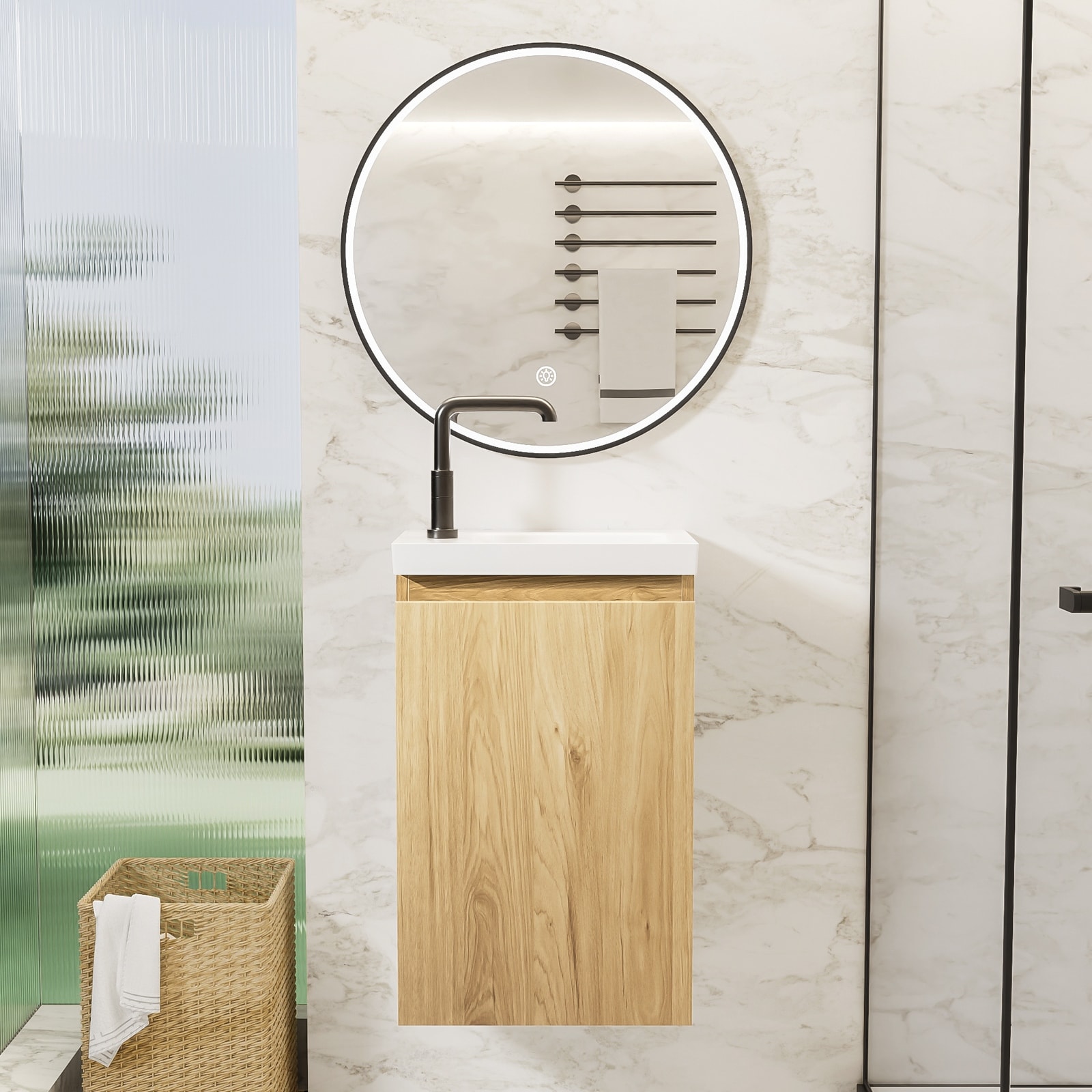 16-Inch Floating Bathroom Vanity with Sink, Multi-Layer Solid Wood, Wall-Mounted, White Stone Top