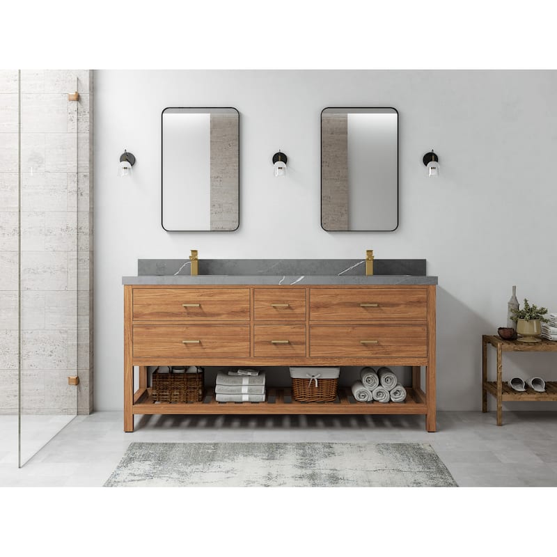 Willow Collections 72 in. W x 22 in. D Parker Solid Teak Double Sink Bathroom Vanity with Countertop