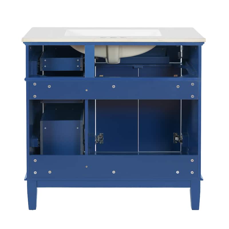 Roomfitters 36" Modern Bathroom Vanity with Ceramic Sink, Soft Close Doors, 4 Drawers for Storage, Elegant Design
