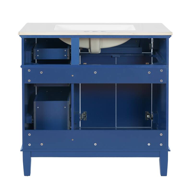 Solid Wood Frame Bathroom Vanity Cabinet with Ceramic Sink for Small Bathrooms, 36 Inch