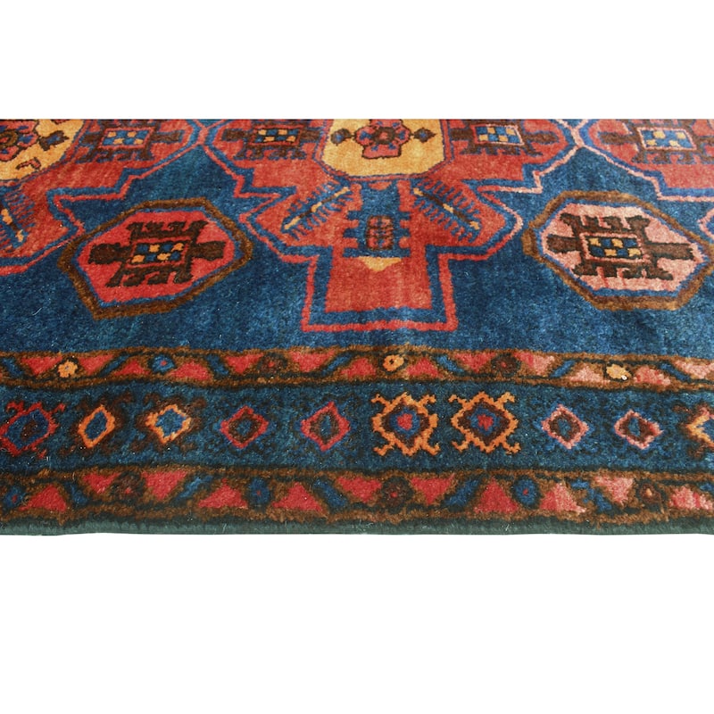 Fine Vintage Distressed Mirwais Navy/Red Runner - 3'3" x 10'1"