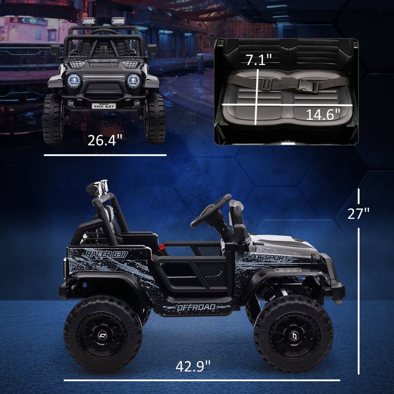 12V Dual Motor Kids Ride-On Car with Remote Control, Music, and Suspension