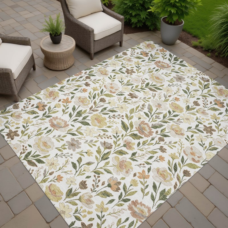 Machine Washable Indoor/ Outdoor Floral Garden Chantille Rug