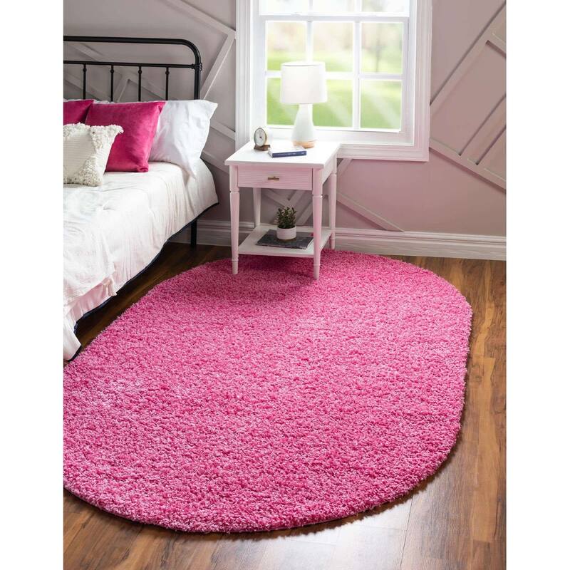 Shag Laurian Collection Area Rug - 3'3"x5'3" Oval - Taffy Pink