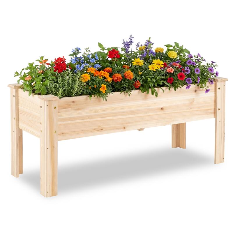 Costway Raised Garden Bed Elevated Planter Box Wood for Vegetable - Natural