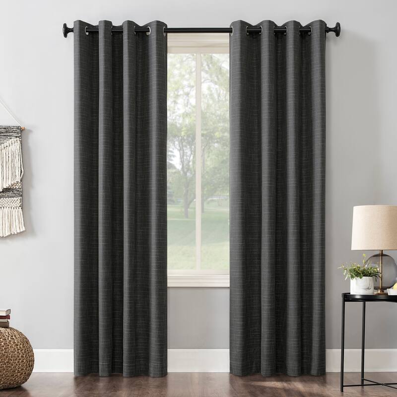 Sun Zero Kline Burlap Weave Thermal Extreme Total Blackout Grommet Curtain Panel, Single Panel - 52 x 96 - Coal