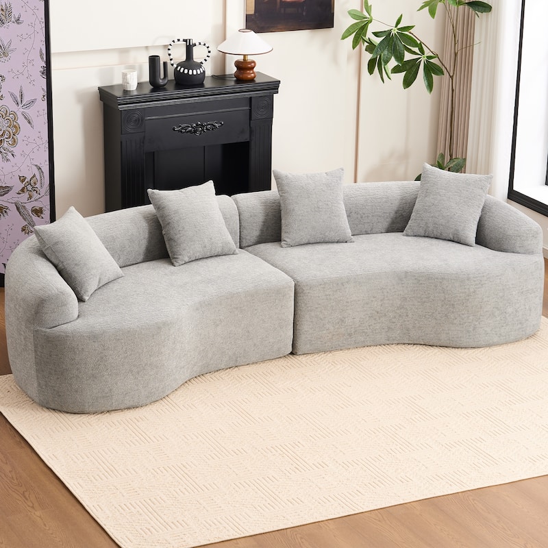 Full Compression Sponge Chenille Curved Sleeper Sofa Couch with 4 Pillows