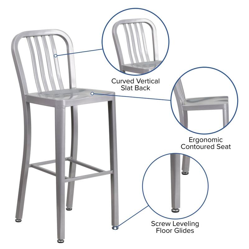 30'' High Metal Indoor-Outdoor Barstool with Vertical Slat Back