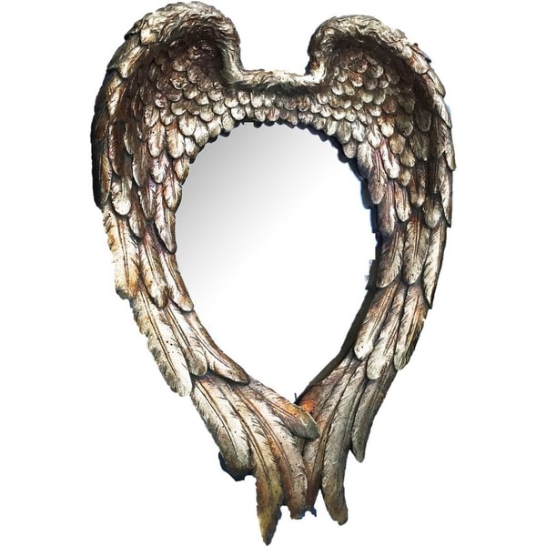 22.25" Gold Classic Vintage Style Heart Shaped Angel Wing Wall Mirror - N/A