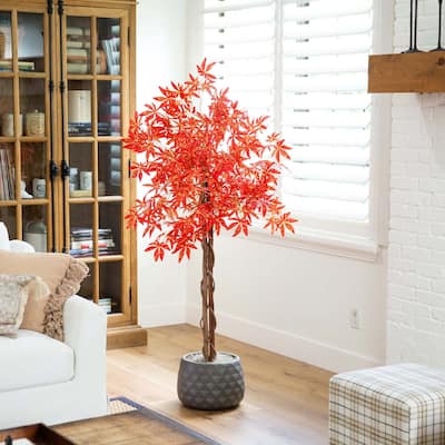Artificial Autumn Maple Potted Tree - 5' - Orange and Yellow