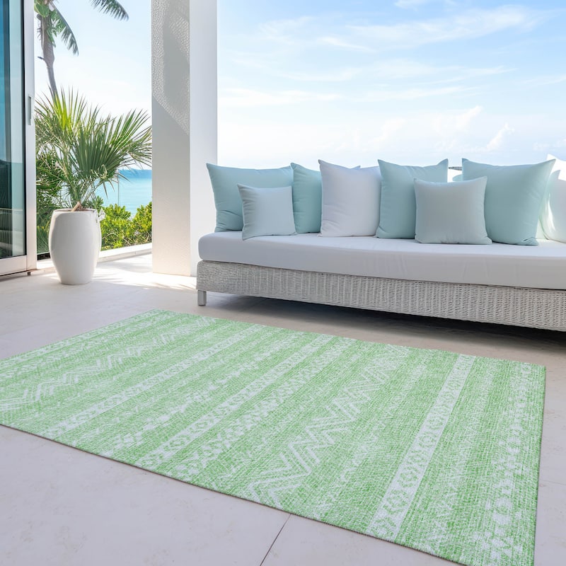 Machine Washable Indoor/ Outdoor Chantille Stripes Boho Rug - Lime - 10' x 14'