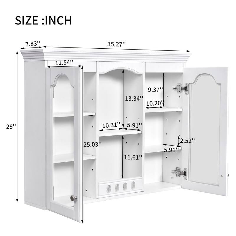 35" Wall-Mounted Bathroom Storage Cabinet with 2 Glass Doors, Adjustable Shelves for Toiletries and Essentials