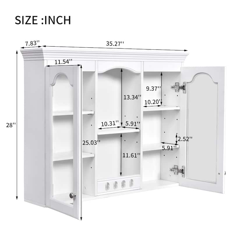 Roomfitters Wall Mounted Medicine Cabinet, Bathroom Cabinet with 2 Glass Doors, Over Toilet Storage Organizer, White