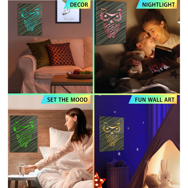 CoTa Global Owl Light Up LED Wall Art - Changing Color LED Light Up - 15.75Lx11.9Wx1H inches