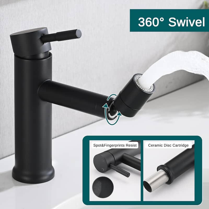 Matte Black Bathroom Faucet for 2 Mode Faucet for Bathroom Sink with 360° Rotating Aerator