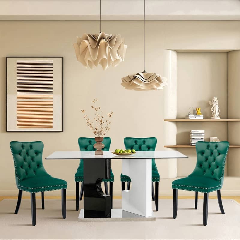 Solid Wood Velvet Upholstered Dining Chair Set of 2