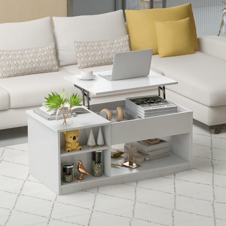 Multifunctional Coffee Table with Lift Top and Storage Shelves - 40" x 20" x 18"-23.5"(L x W x H)