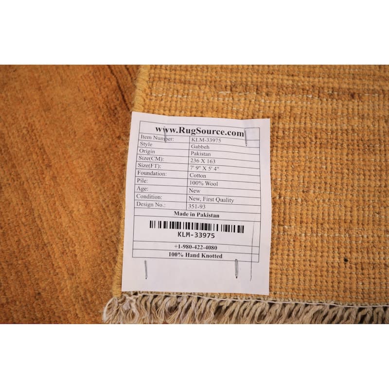 Orange Modern Gabbeh Oriental Area Rug Solid Handmade Wool Carpet - 5'4" x 7'9"