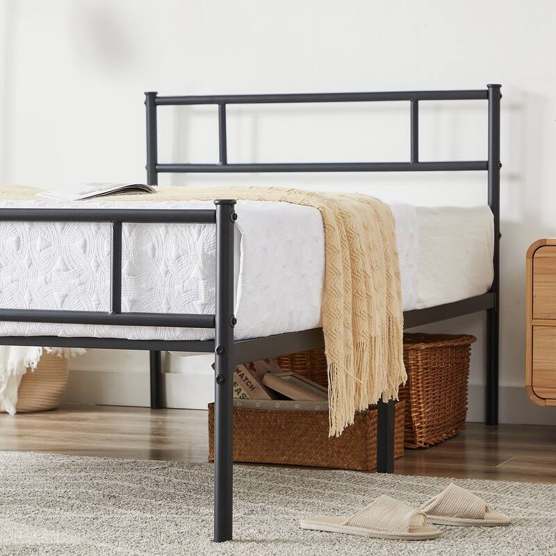 Metal Platform Bed Frame with Headboard and Footboard, Black-Twin/Full/Queen Size Bed